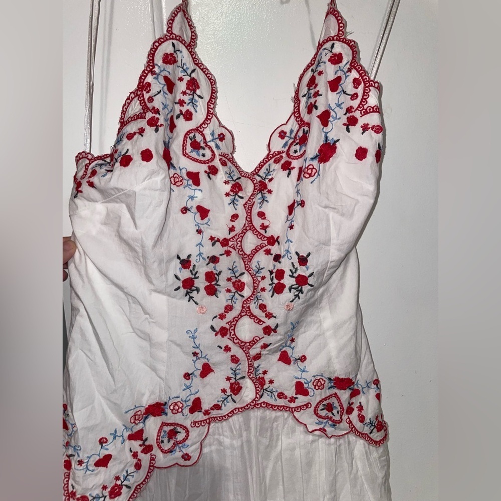 NEW! Free People Valenciana Embroidered Cotton Dress Cottagecore Boho 🍒 Medium - Picture 13 of 16